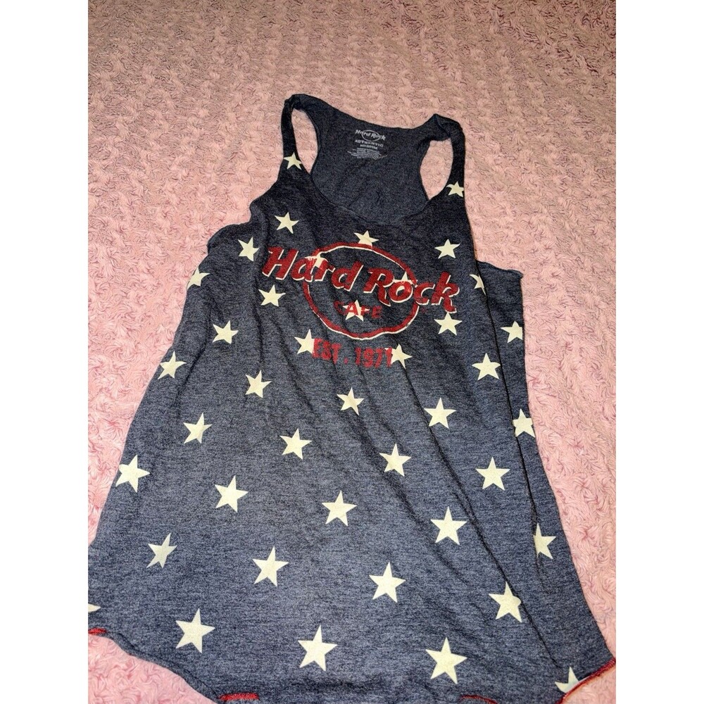 Hard Rock Cafe Ladies Blue Stars Printed Sleeveless Tank Size M New Navy Red